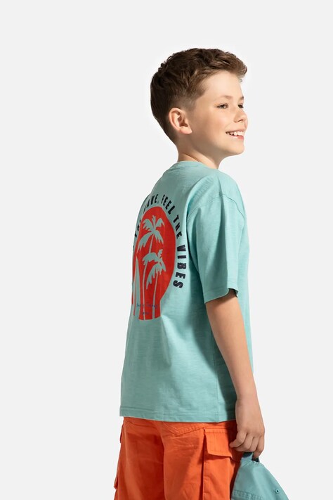 Coccodrillo tricou din bumbac culoarea turcoaz, cu imprimeu, HOLIDAY SPLASH BOY JUNIOR