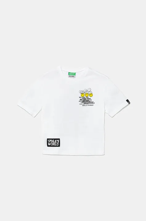 Detské bavlnené tričko United Colors of Benetton biela farba, s potlačou, 3I1XC10NR