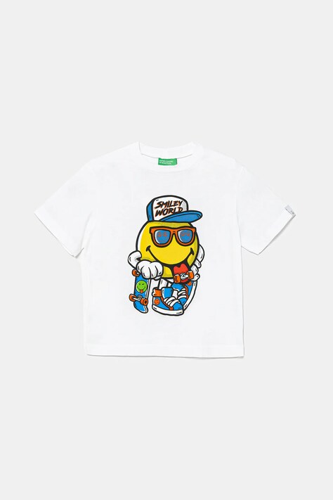 United Colors of Benetton t-shirt bawełniany dziecięcy kolor biały z nadrukiem 3I1XG10IH