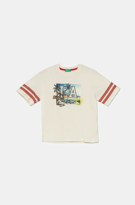 United Colors of Benetton t-shirt bawełniany dziecięcy kolor beżowy z nadrukiem 3I1XG10IM