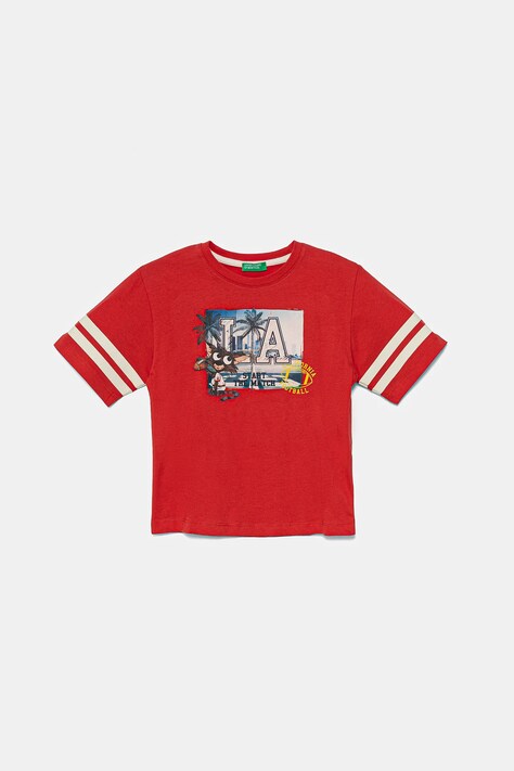 United Colors of Benetton t-shirt bawełniany dziecięcy kolor czerwony z nadrukiem 3I1XG10IM