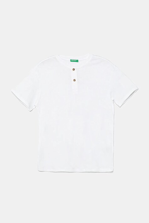 United Colors of Benetton t-shirt z domieszką lnu dziecięcy kolor biały gładki 3F4JC10NN