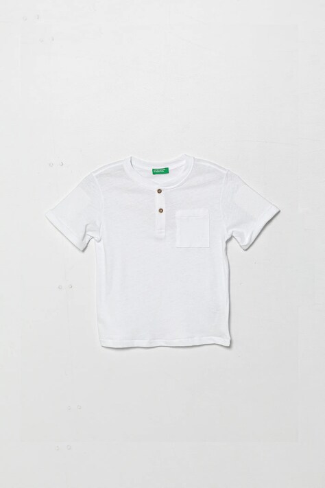 United Colors of Benetton t-shirt z domieszką lnu dziecięcy kolor biały gładki 3F4JG10IF