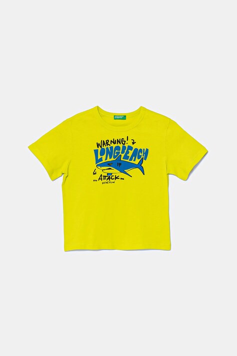 Otroška bombažna kratka majica United Colors of Benetton zelena barva, 3JERG10JQ