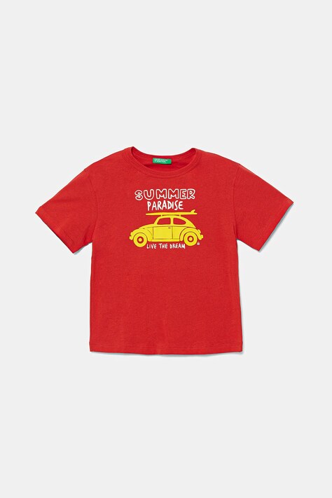 United Colors of Benetton t-shirt bawełniany dziecięcy kolor czerwony z nadrukiem 3JERG10JQ