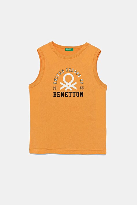 United Colors of Benetton top din bumbac pentru copii culoarea portocaliu, cu imprimeu, 3I1XCH01W