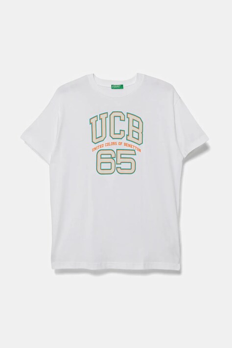 United Colors of Benetton t-shirt bawełniany dziecięcy kolor biały z nadrukiem 3I1XC10OO