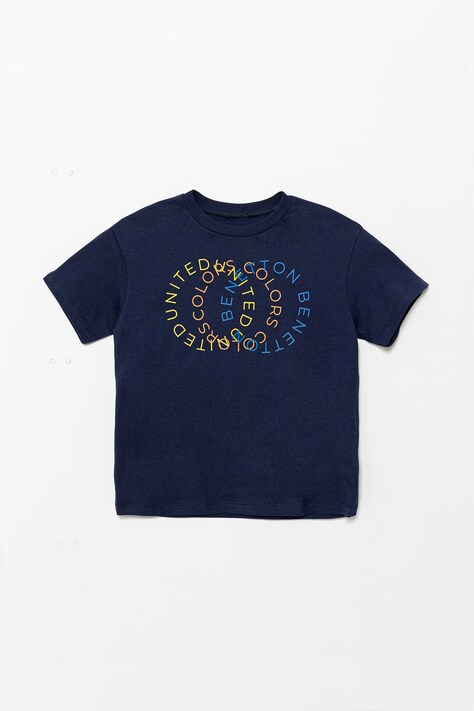 United Colors of Benetton t-shirt bawełniany dziecięcy kolor granatowy z nadrukiem 3I1XC10OO