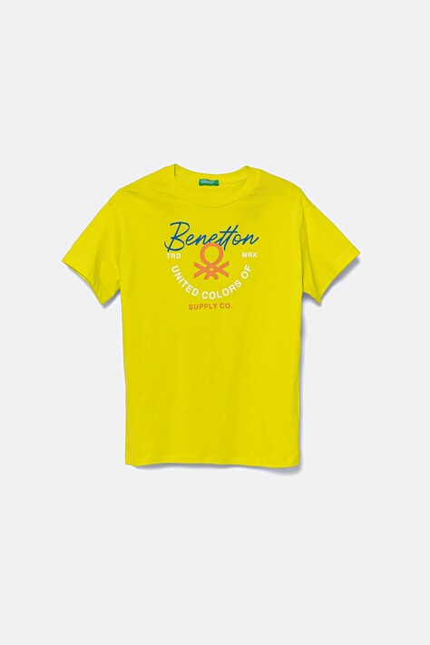 Detské bavlnené tričko United Colors of Benetton zelená farba, s potlačou, 3I1XC10OO