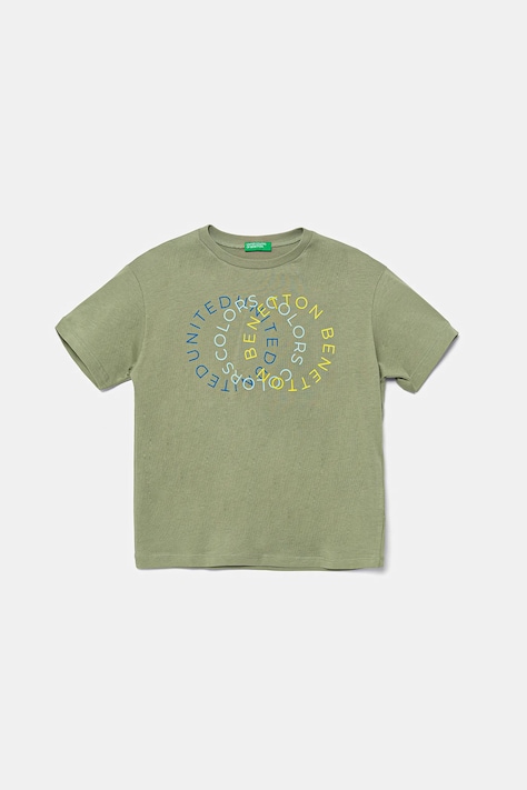 Детска памучна тениска United Colors of Benetton в зелено с принт 3I1XC10OO