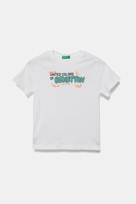 United Colors of Benetton t-shirt bawełniany dziecięcy kolor biały z nadrukiem 3I1XG10JO