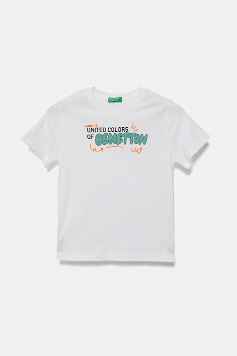 United Colors of Benetton tricou de bumbac pentru copii culoarea alb, cu imprimeu, 3I1XG10JO
