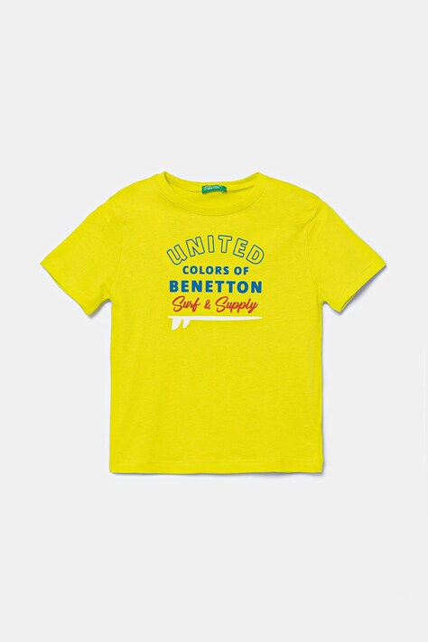 Otroška bombažna kratka majica United Colors of Benetton zelena barva, 3I1XG10JO