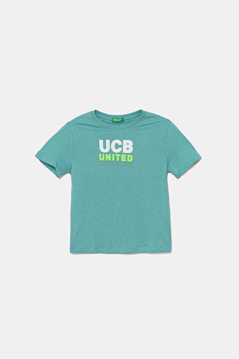 United Colors of Benetton t-shirt bawełniany dziecięcy kolor turkusowy z nadrukiem 3I1XG10JO