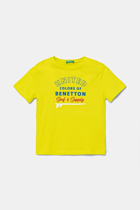 Detské bavlnené tričko United Colors of Benetton zelená farba, s potlačou, 3I1XG10JO
