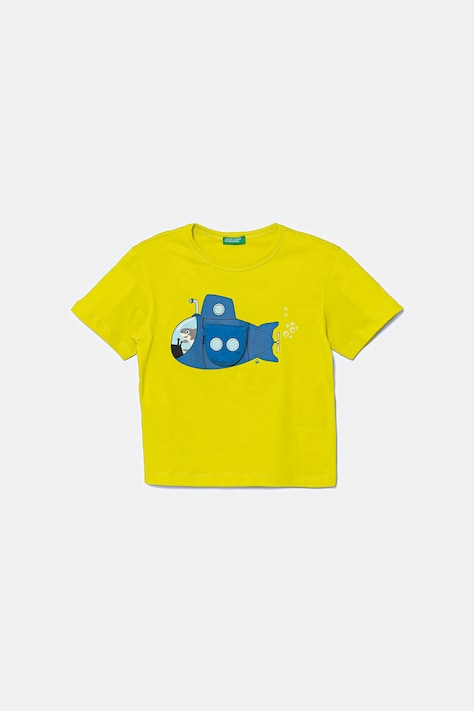 Detské bavlnené tričko United Colors of Benetton zelená farba, s potlačou, 3I1XG10JL