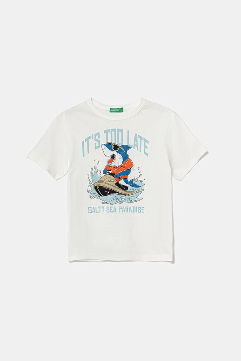 United Colors of Benetton t-shirt bawełniany dziecięcy kolor beżowy z nadrukiem 3I1XG10JM