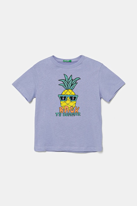 United Colors of Benetton gyerek pamut póló lila, nyomott mintás, 3I1XG10JM
