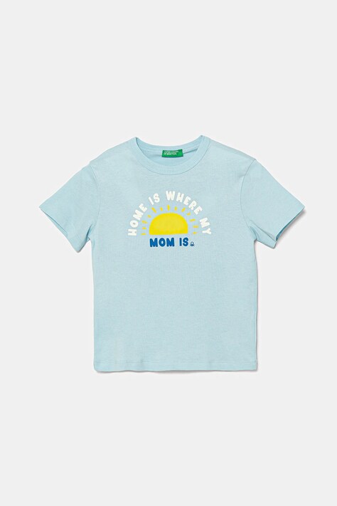 United Colors of Benetton t-shirt bawełniany dziecięcy kolor niebieski z nadrukiem 3I1XG10JM