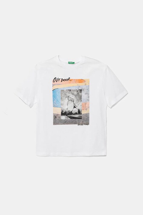 United Colors of Benetton t-shirt bawełniany dziecięcy kolor biały z nadrukiem 3SLUC10P8