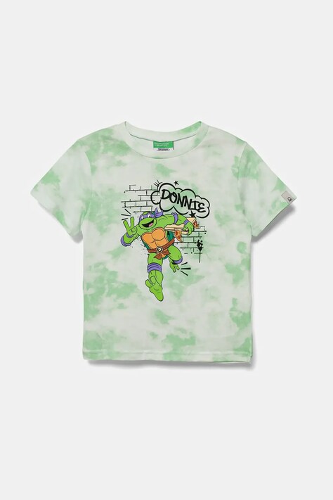 Detské bavlnené tričko United Colors of Benetton zelená farba, vzorované, 3ORKG10JD