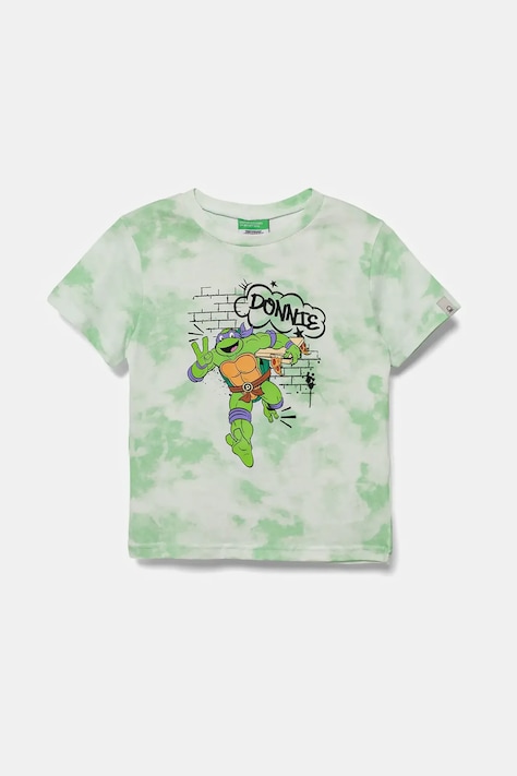 Detské bavlnené tričko United Colors of Benetton zelená farba, vzorované, 3ORKG10JD
