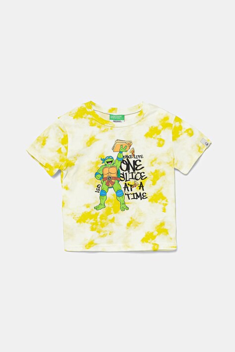 Detské bavlnené tričko United Colors of Benetton zelená farba, vzorované, 3ORKG10JD