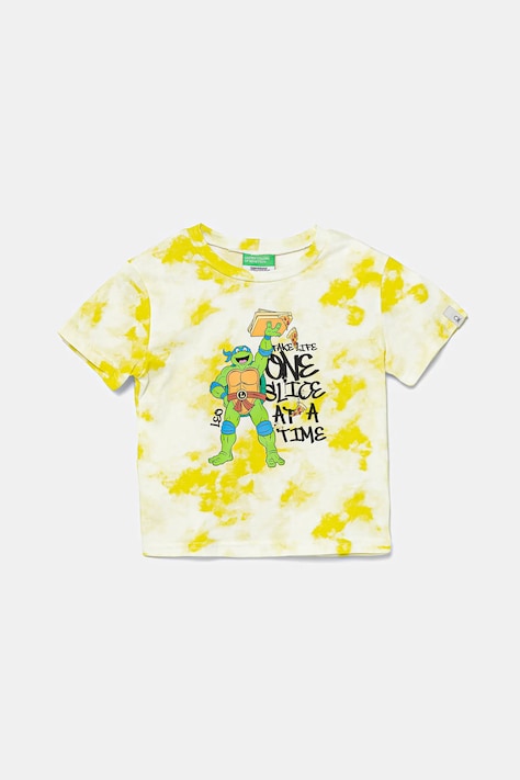 Detské bavlnené tričko United Colors of Benetton zelená farba, vzorované, 3ORKG10JD