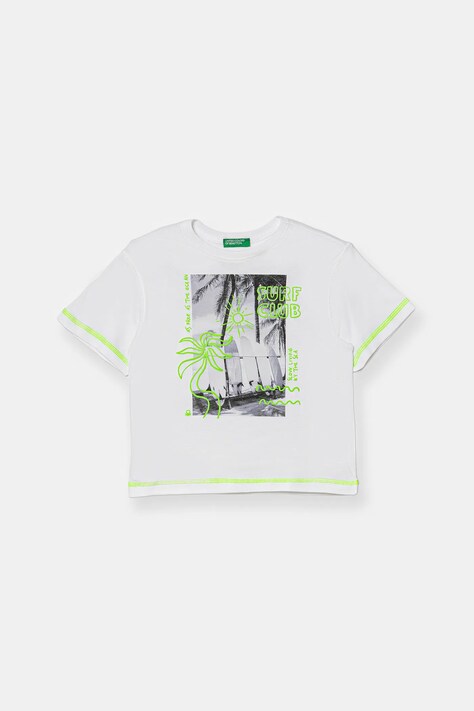 United Colors of Benetton t-shirt bawełniany dziecięcy kolor biały z nadrukiem 3I1XG10JG