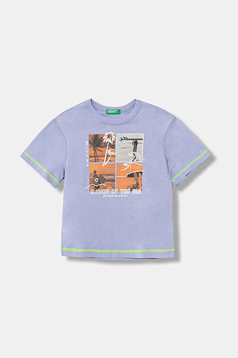 United Colors of Benetton gyerek pamut póló lila, nyomott mintás, 3I1XG10JG