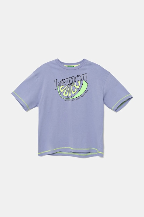 United Colors of Benetton pamut póló lila, nyomott mintás, 3I1XC10P6