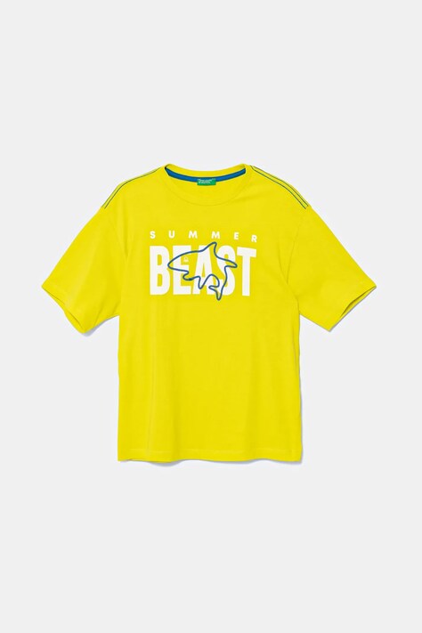 United Colors of Benetton t-shirt bawełniany dziecięcy kolor żółty z nadrukiem 3I1XC10P4