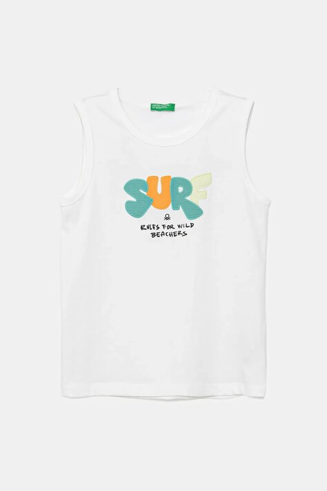 United Colors of Benetton top din bumbac pentru copii culoarea alb, cu imprimeu, 3I1XGH014