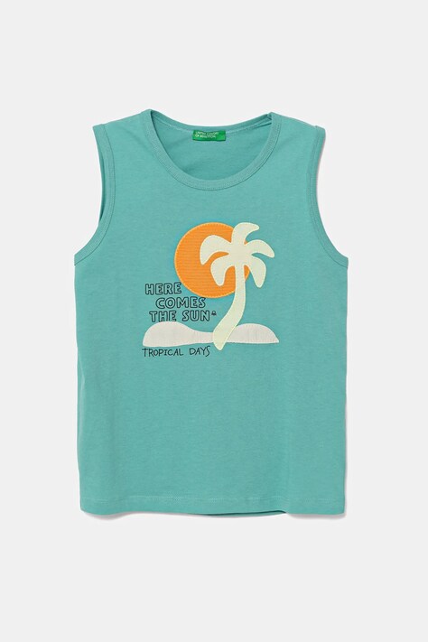 United Colors of Benetton top din bumbac pentru copii culoarea turcoaz, cu imprimeu, 3I1XGH014