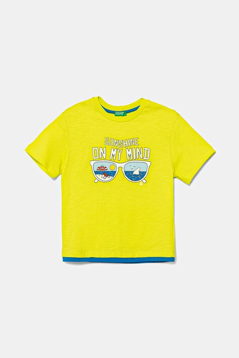 United Colors of Benetton t-shirt bawełniany dziecięcy kolor zielony z nadrukiem 3SLUG10JF