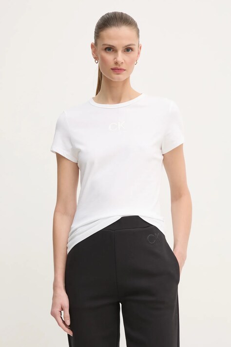 Памучна тениска Calvin Klein в бяло K20K207974
