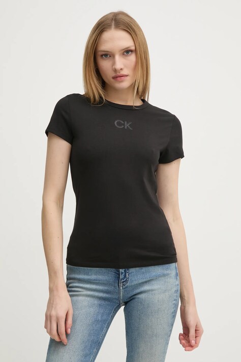 Calvin Klein tricou din bumbac femei, culoarea negru, K20K207974