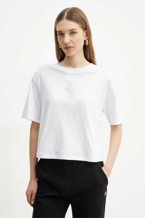 Armani Exchange tricou din bumbac femei, culoarea alb, XW000102 AF10359