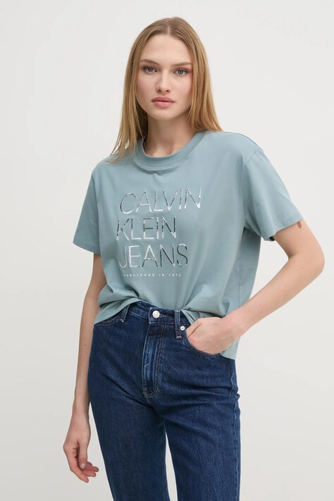 Bavlněné tričko Calvin Klein Jeans šedá barva, J20J224987