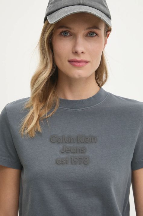 Хлопковая футболка Calvin Klein Jeans женская цвет серый J20J224988