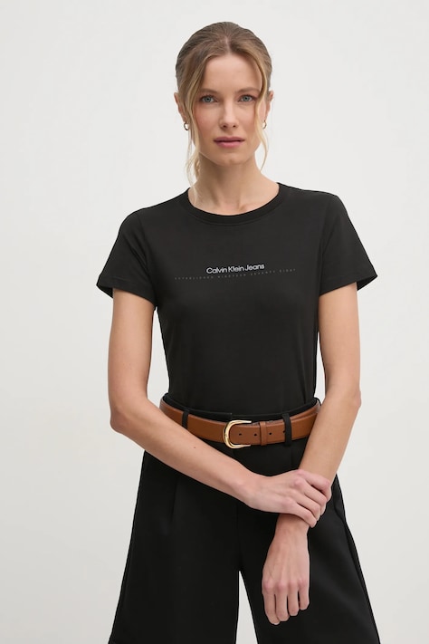 Хлопковая футболка Calvin Klein Jeans женская цвет чёрный J20J224990