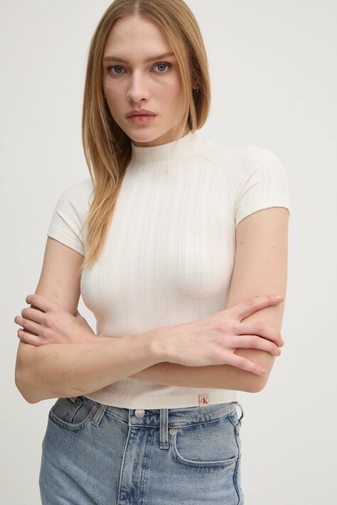Μπλουζάκι Calvin Klein Jeans χρώμα: μπεζ, J20J225017
