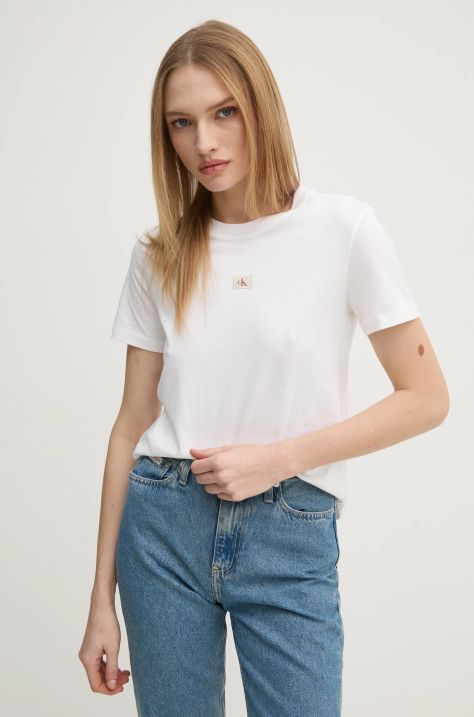 Bombažna kratka majica Calvin Klein Jeans ženska, bela barva, J20J225084