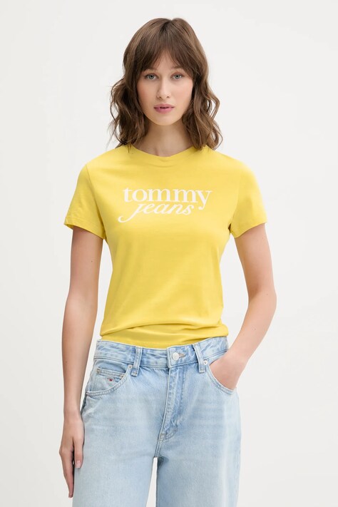 Tommy Jeans tricou din bumbac femei, culoarea galben, DW0DW19447