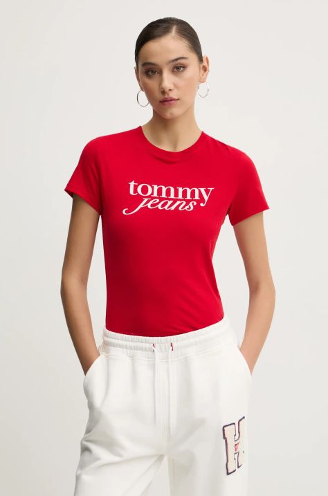 Tommy Jeans tricou din bumbac femei, culoarea rosu, DW0DW19447