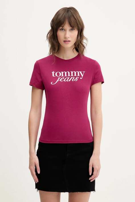 Bavlněné tričko Tommy Jeans růžová barva, DW0DW19447