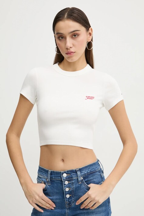 Tommy Jeans tricou femei, culoarea alb, DW0DW19458