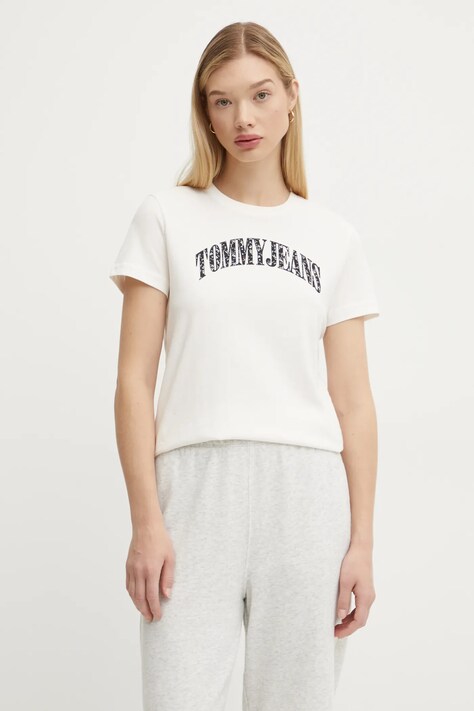 Tommy Jeans t-shirt bawełniany damski kolor beżowy DW0DW20161