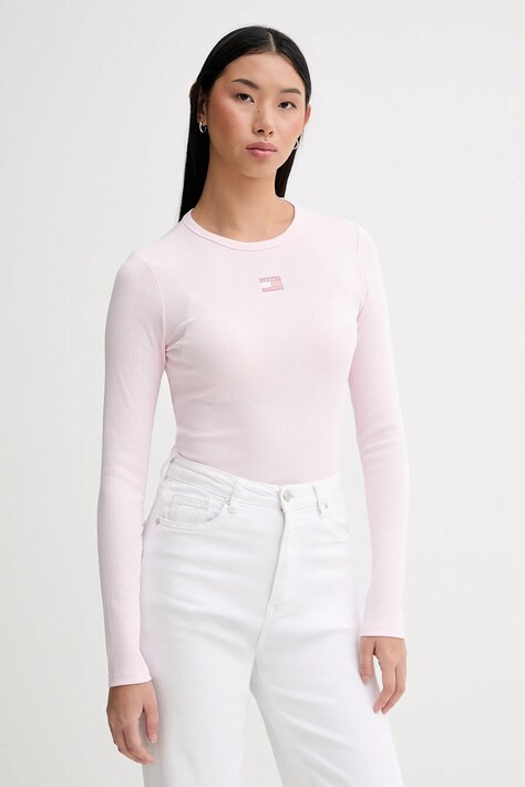 Tommy Jeans longsleeve damski kolor różowy DW0DW20178
