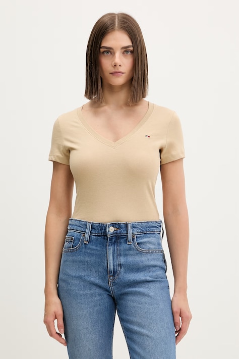 Tommy Jeans tricou pentru femei, din bumbac bej DW0DW20458